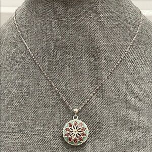 Blue and Purple Enamel Flower Puff Pendant Necklace